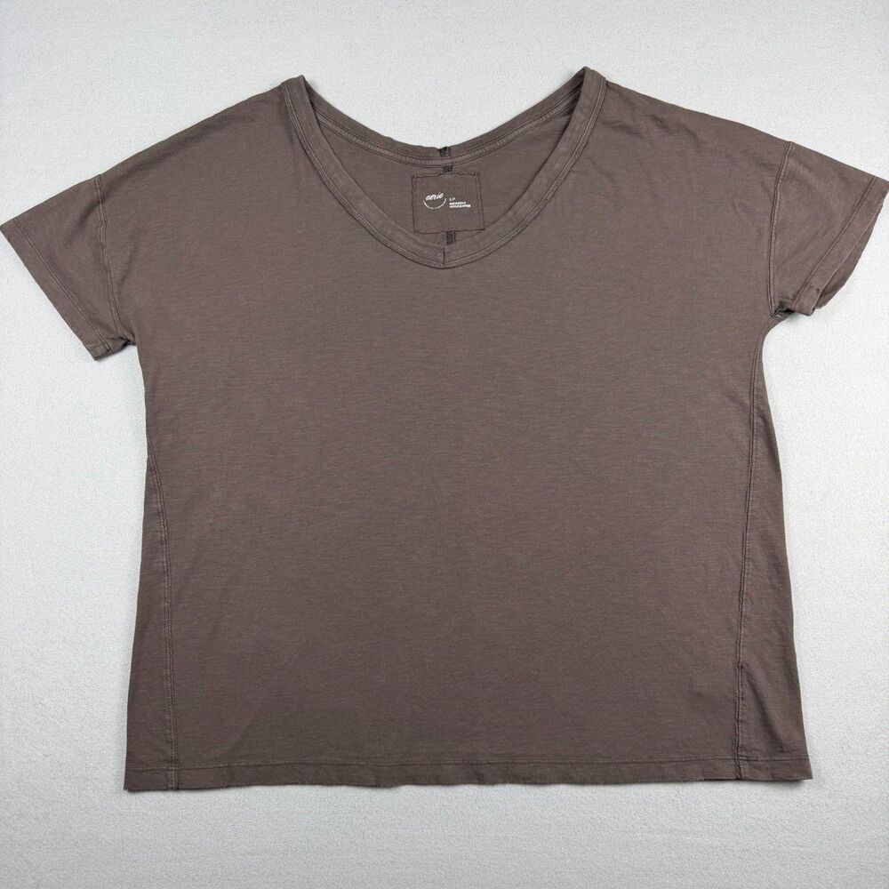 Aerie Oversized V-Neck T-Shirt Womens Small Brown Relaxed Short Sleeve